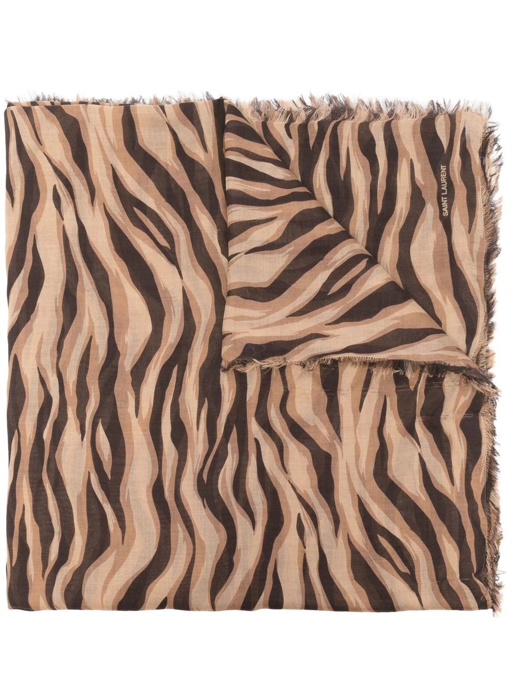 tiger-print frayed scarf - 1