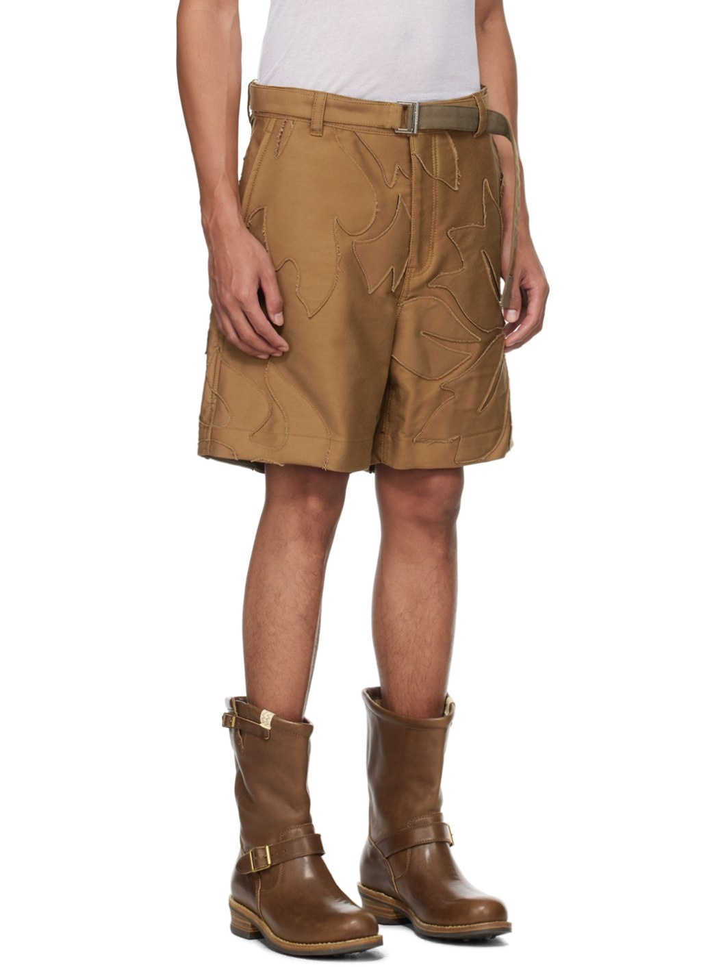 Tan Embroidered Shorts - 2