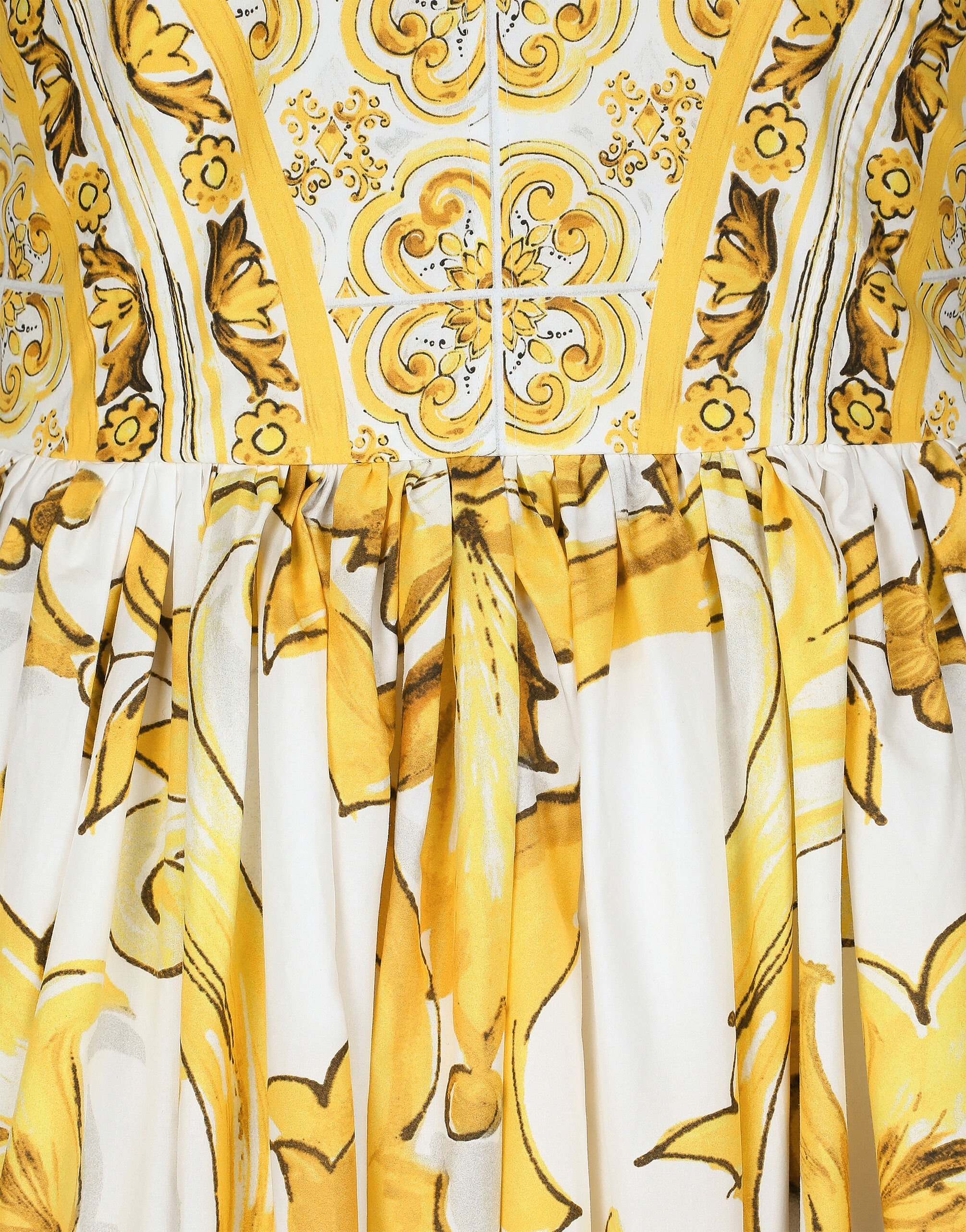 Calf-length corset dress in majolica-print cotton poplin - 5