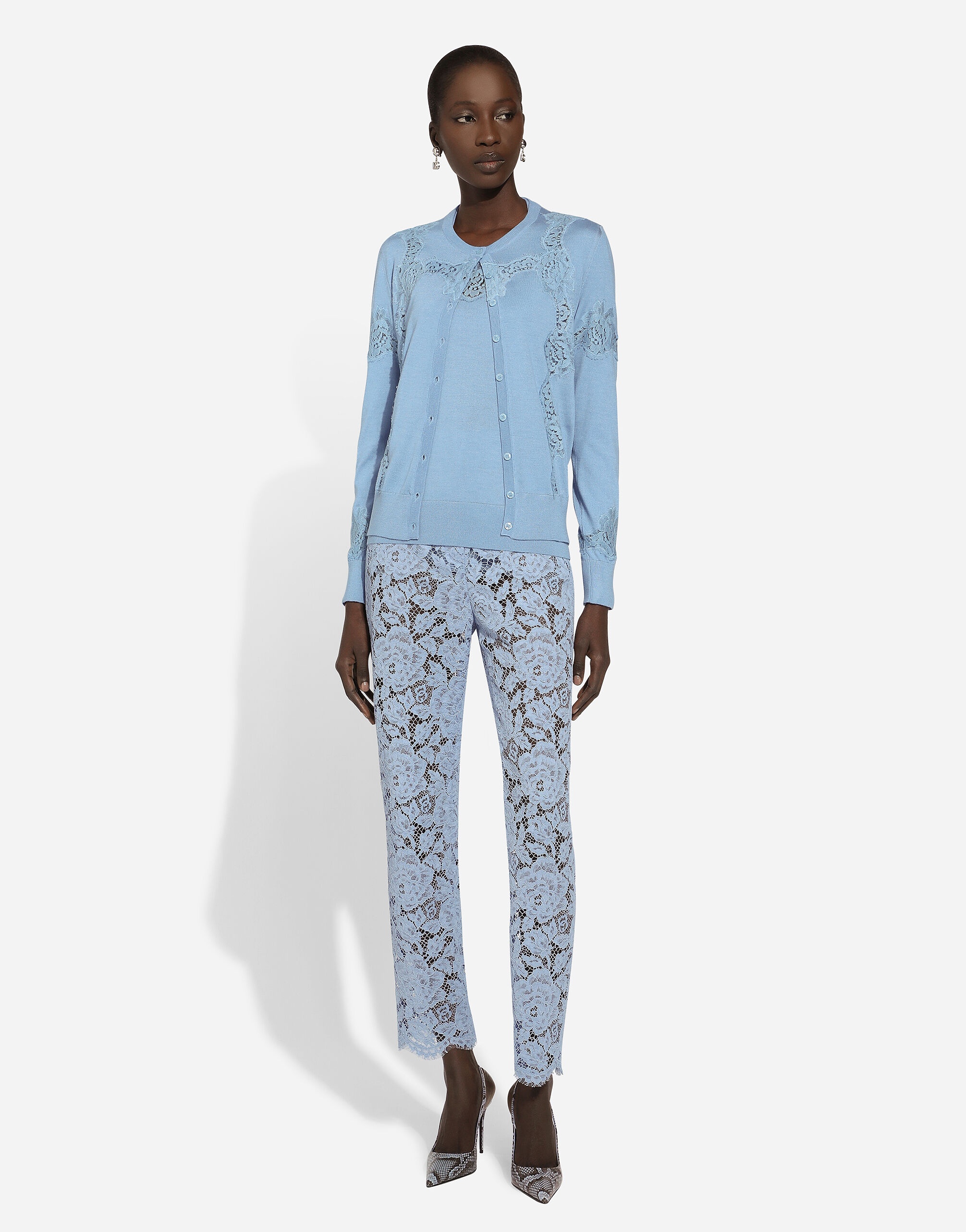 Cashmere and silk cardigan with lace inlay - 6