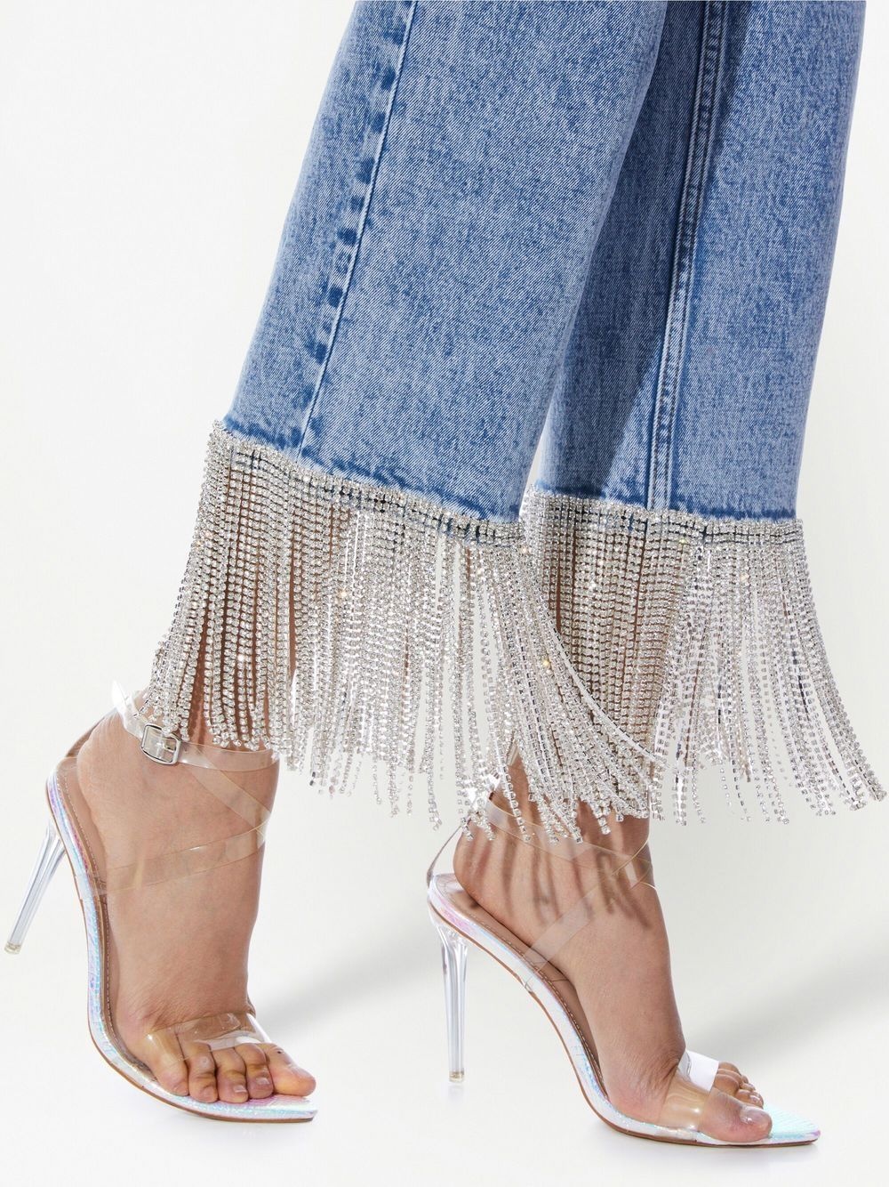 crystal-embellished cropped jeans - 5