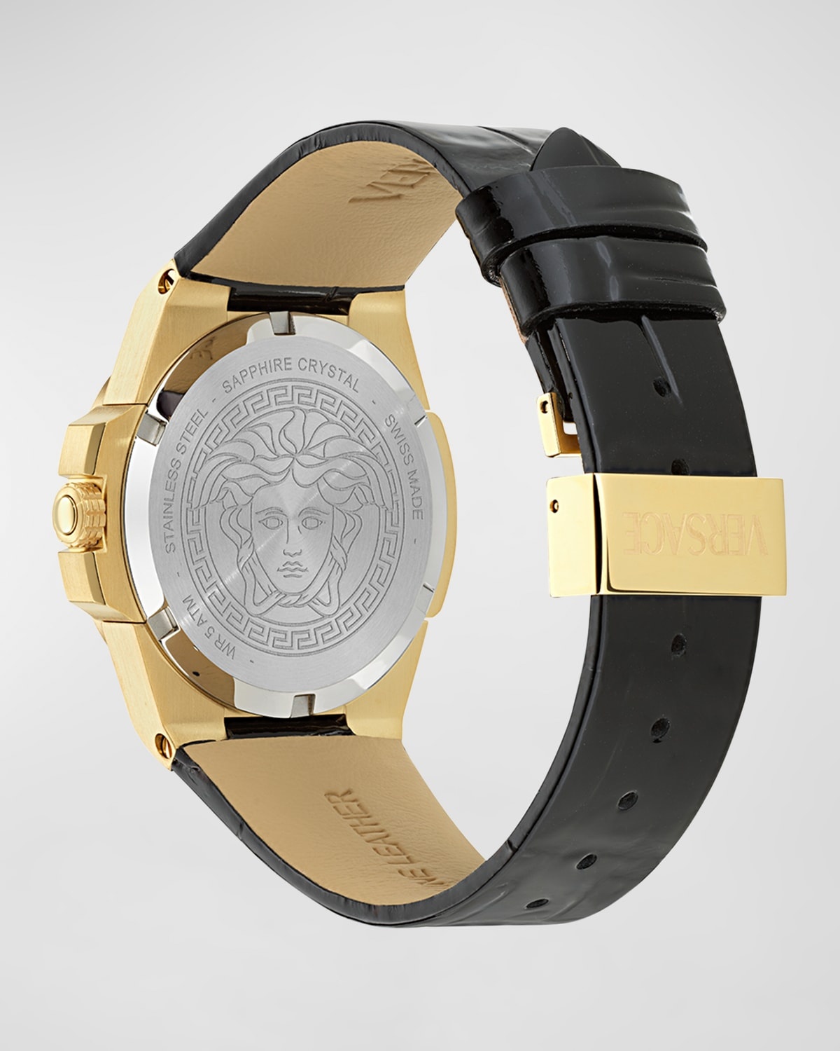 37mm Versace Hera Watch with Calf Leather Strap, Yellow Gold/Black - 4