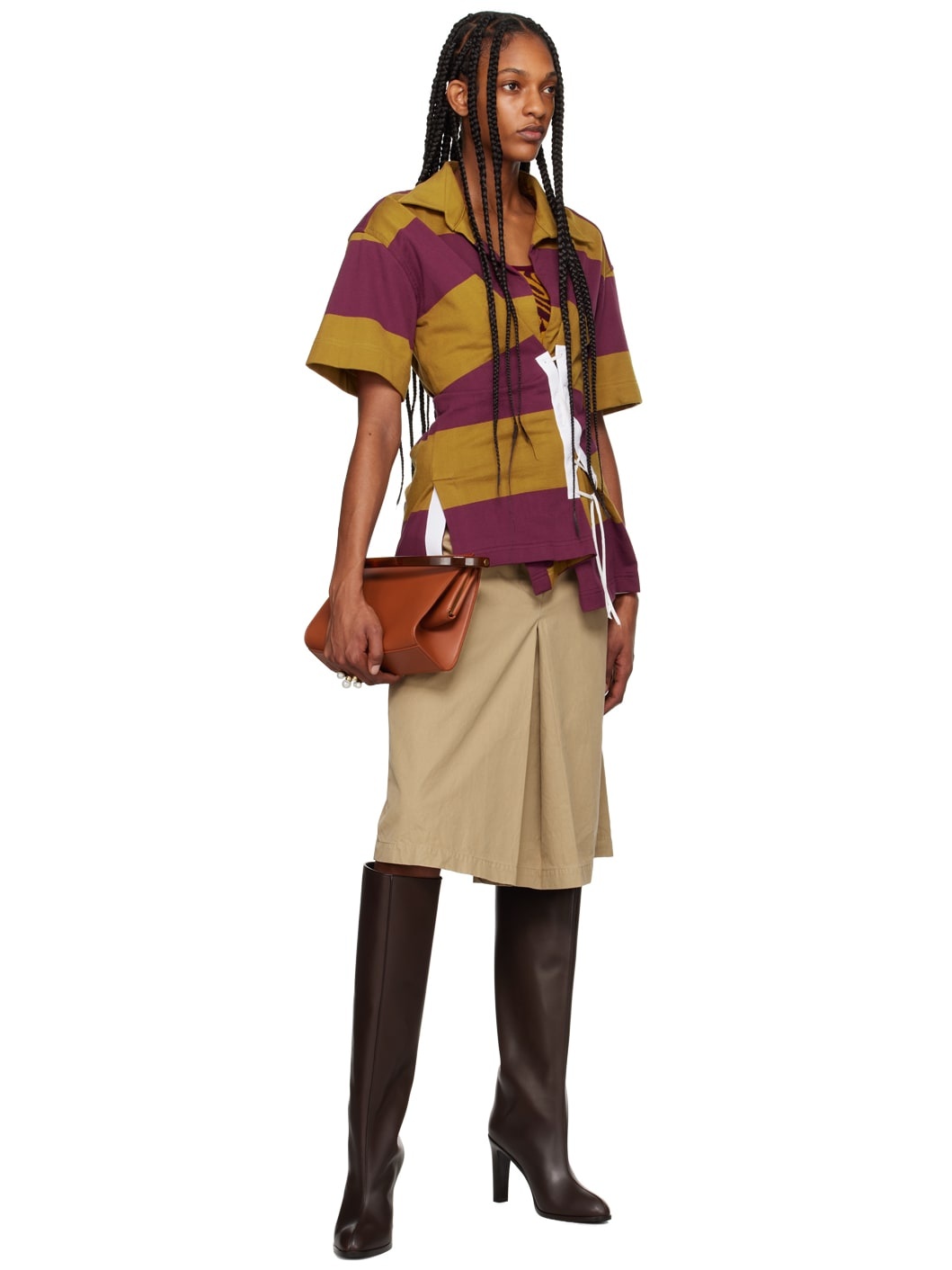 Beige Belted Midi Skirt - 4