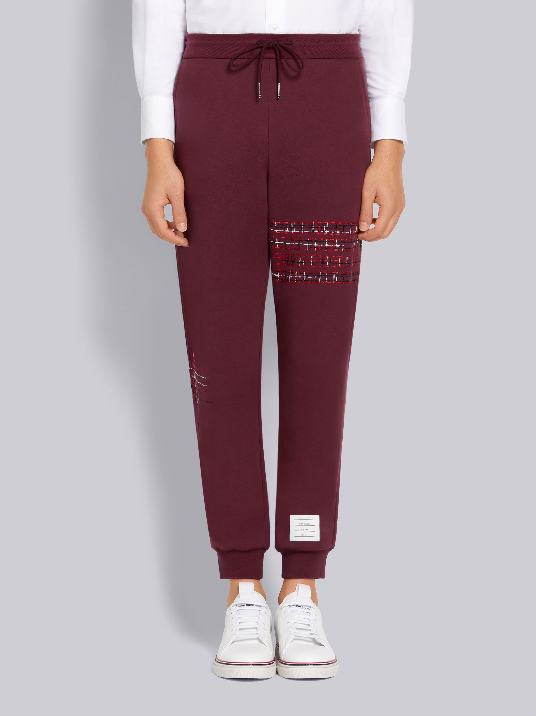 Dark Red Loopback Terry Mending Stitch Sweatpants - 1