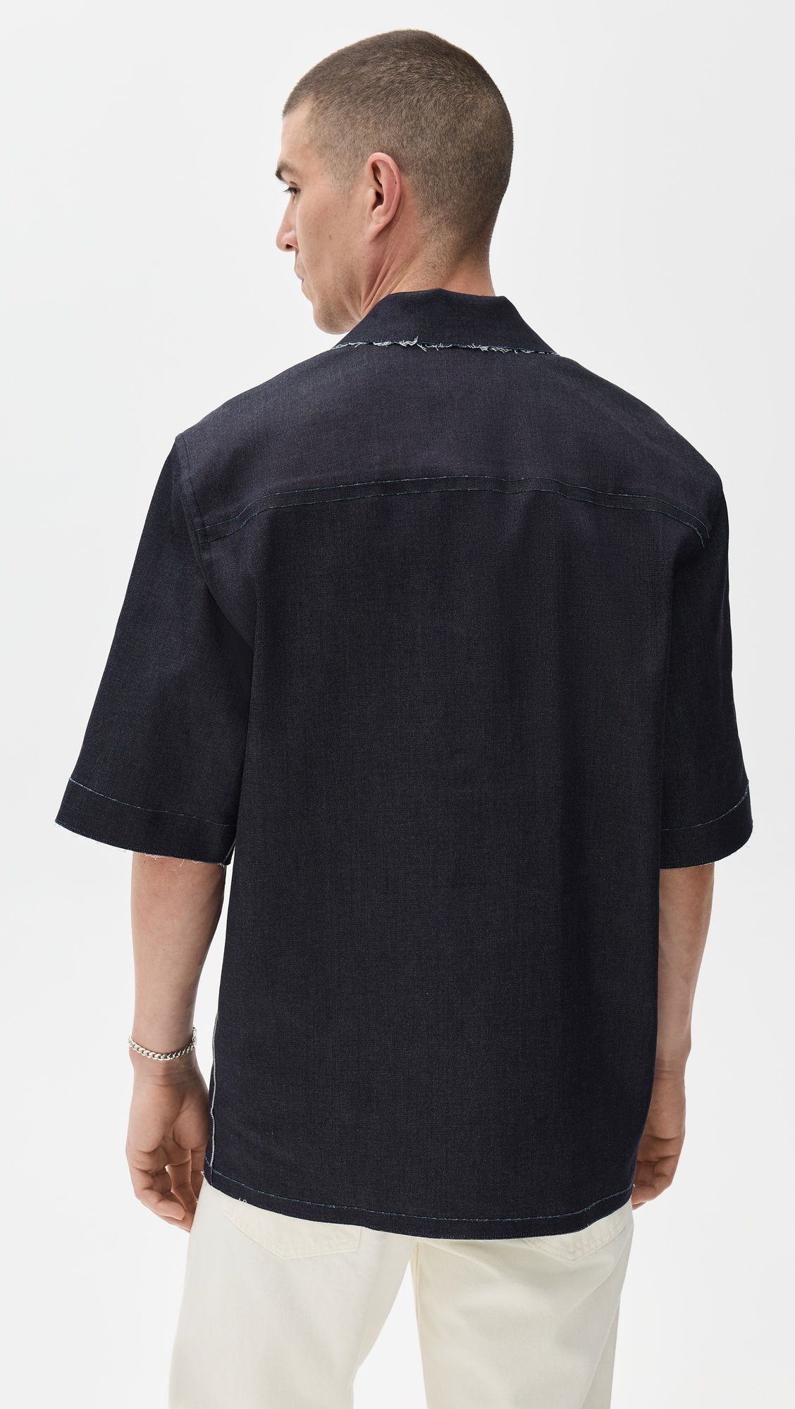 Trompe L'Oeil Stretch Denim Bowling Shirt - 2