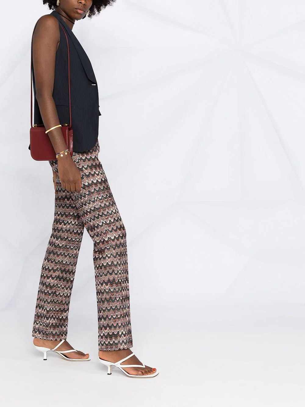 zig-zag knit straight leg trousers - 6