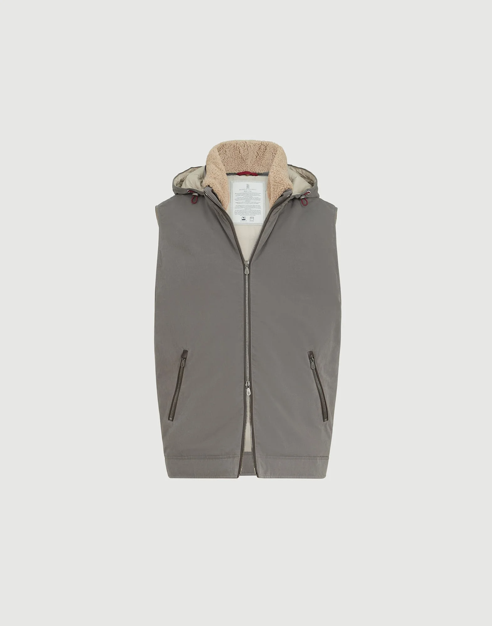 Waxed techno cotton down vest with detachable hood - 1