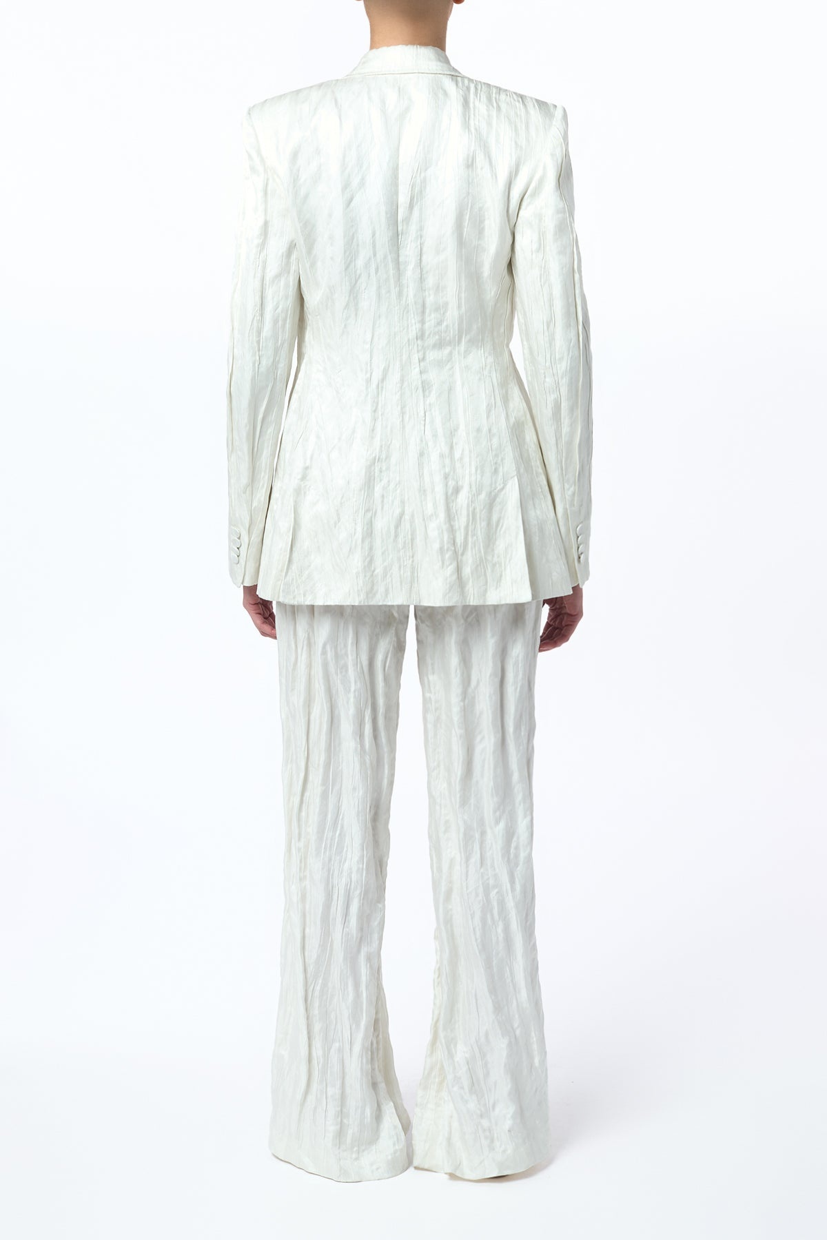 Norman Wide-Leg Pant in Ivory Metallic Crinkled Silk - 4