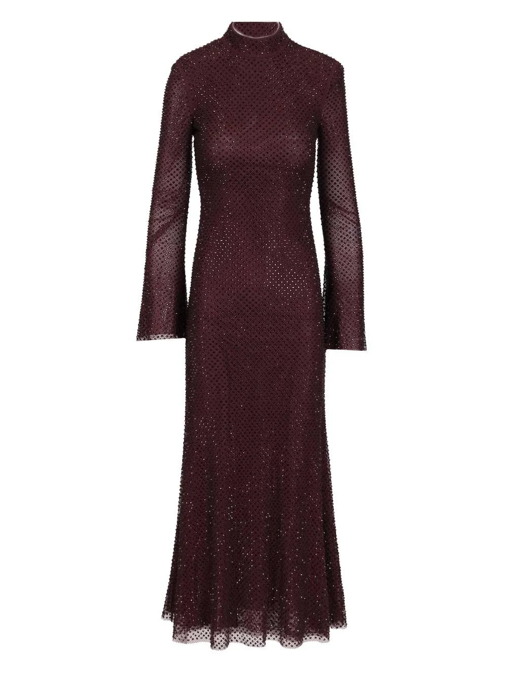 Burgundy Rhinestone Fishnet Midi Dress Dresses Bordeaux - 1