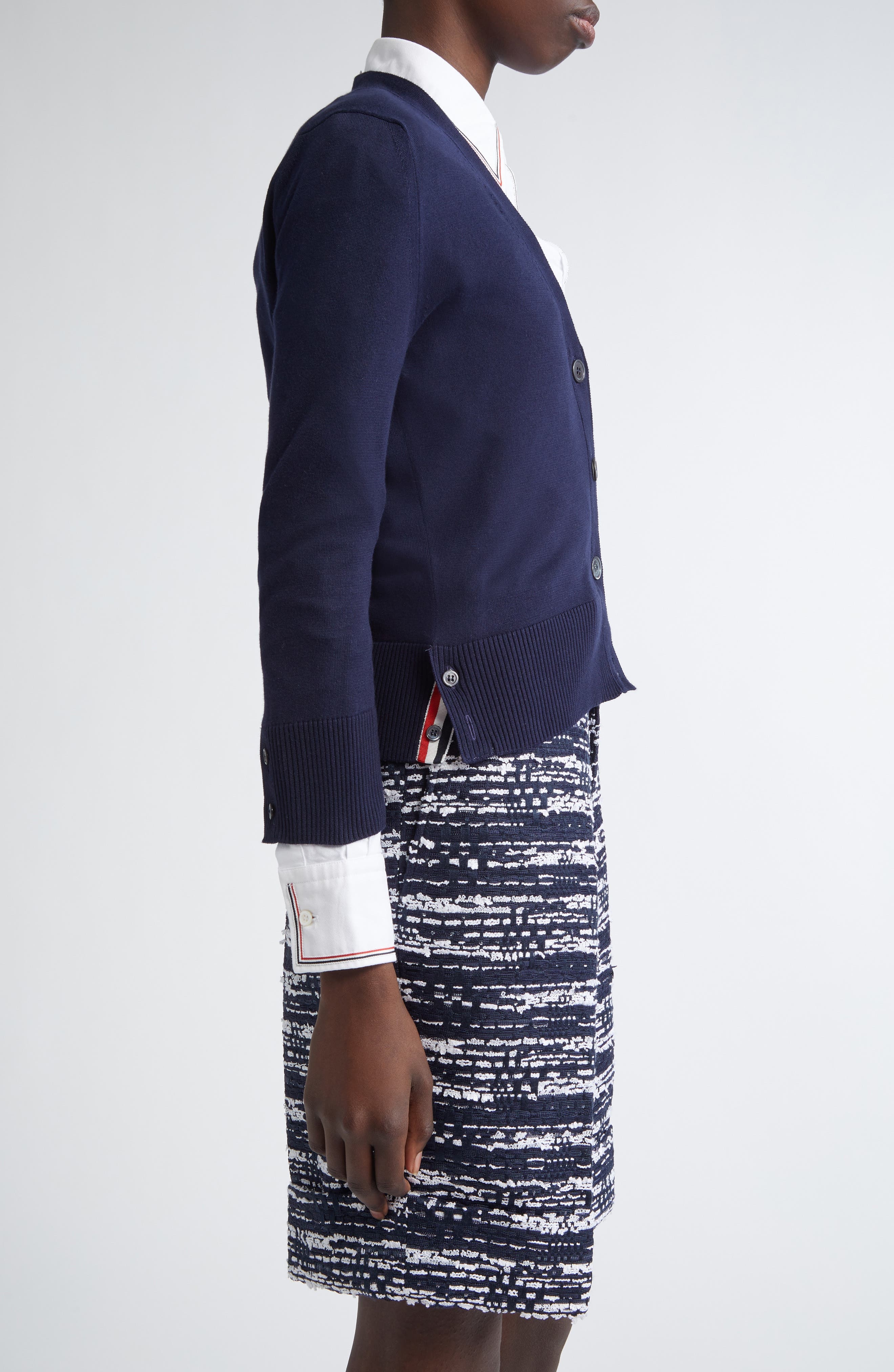 Thom Browne Jersey Stitch V-Neck Cotton Cardigan in Navy at Nordstrom - 4