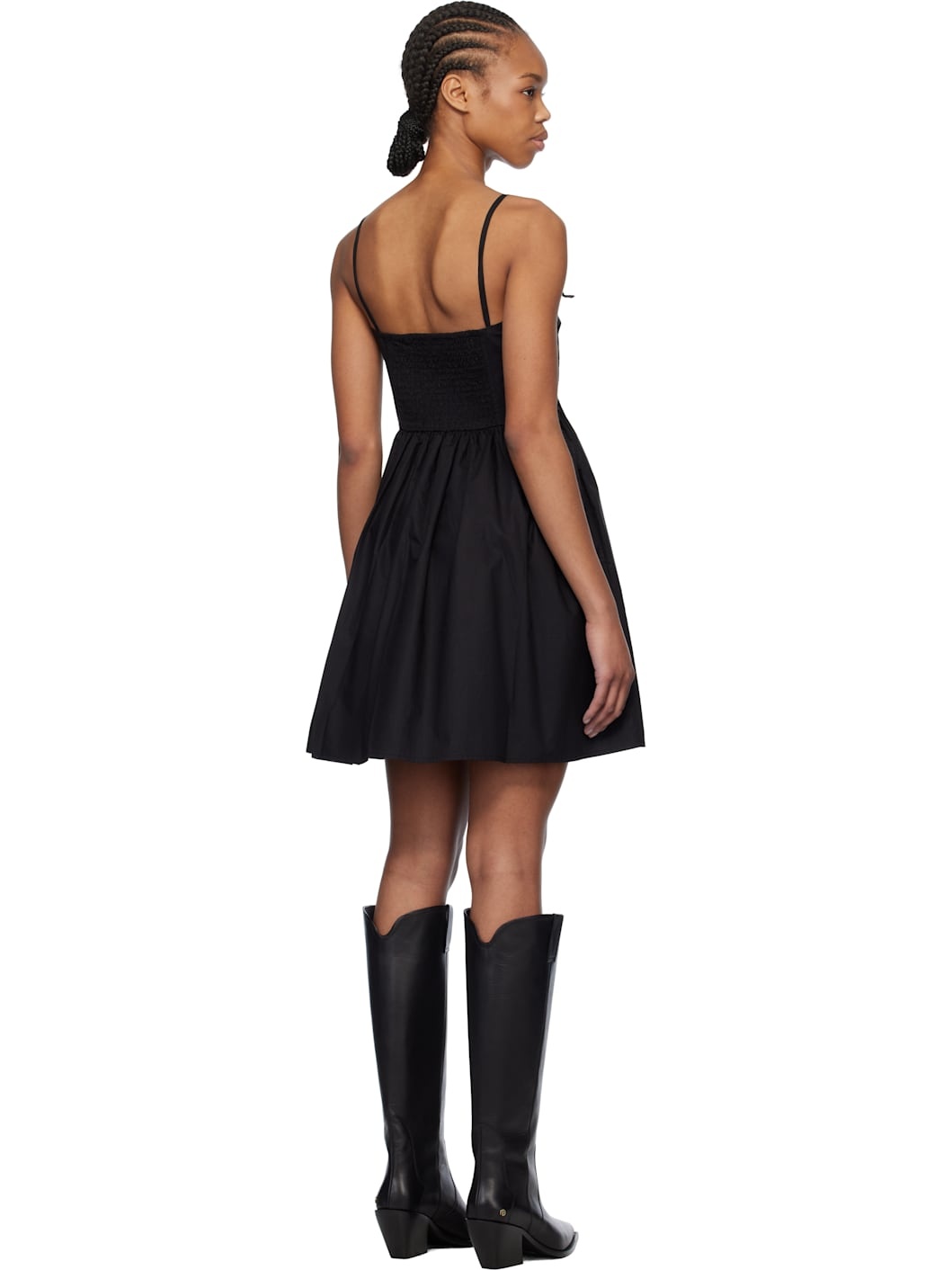 Black Cotton Poplin Strap Minidress - 3