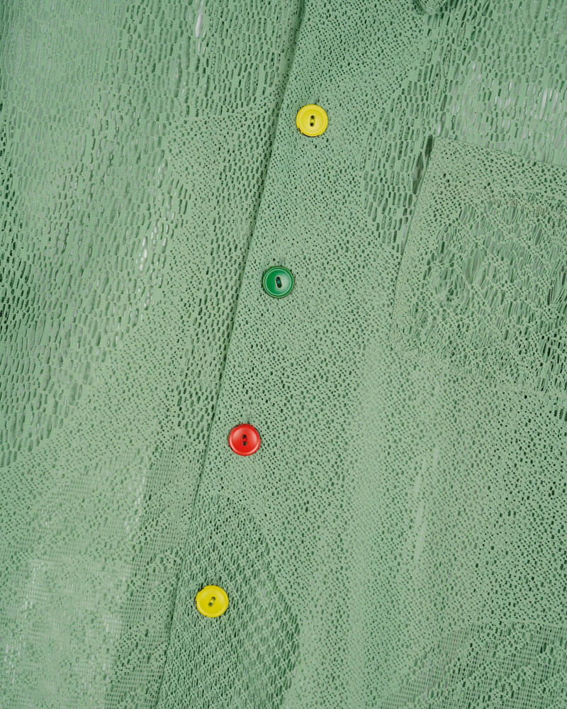 Engineered Mesh Short Sleeve Button Up - Green 3