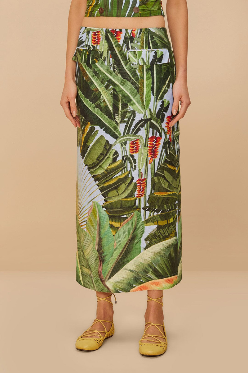 Blue Amazonia Forest Euroflax™ Premium Linen Maxi Skirt 3