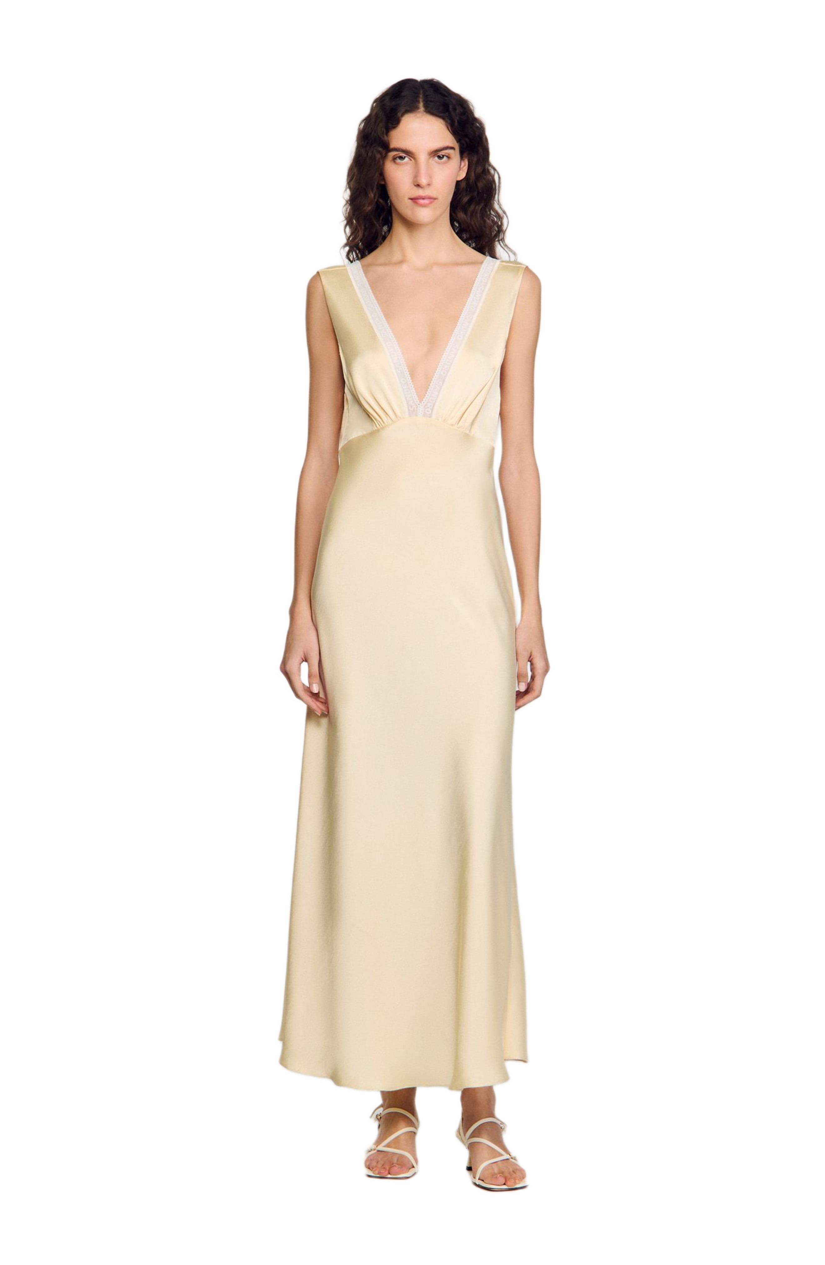 SANDRO Satin-effect maxi dress in Yellow at Nordstrom - 3