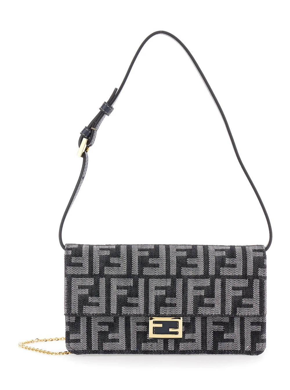 Fendi Women Blue Crossbody Bag With All-Over Ff Motif And Metallic Ff Plaque On The Front In Cotton - 1
