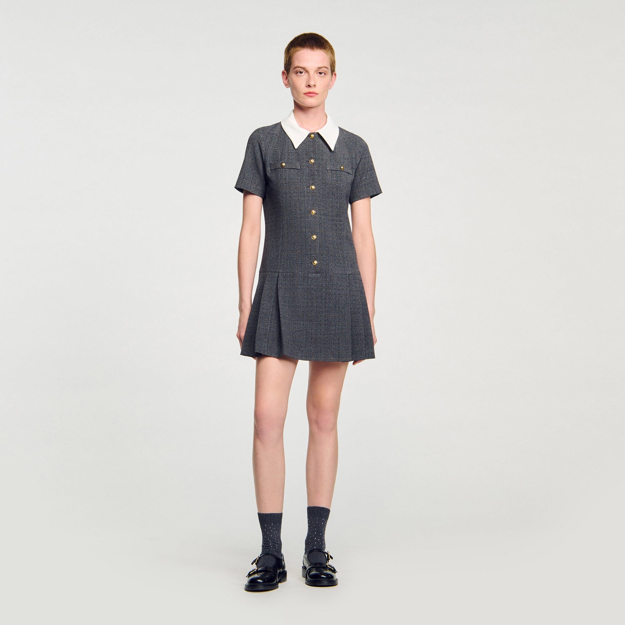 MINI PLEATED DRESS WITH RHINESTONES - 1