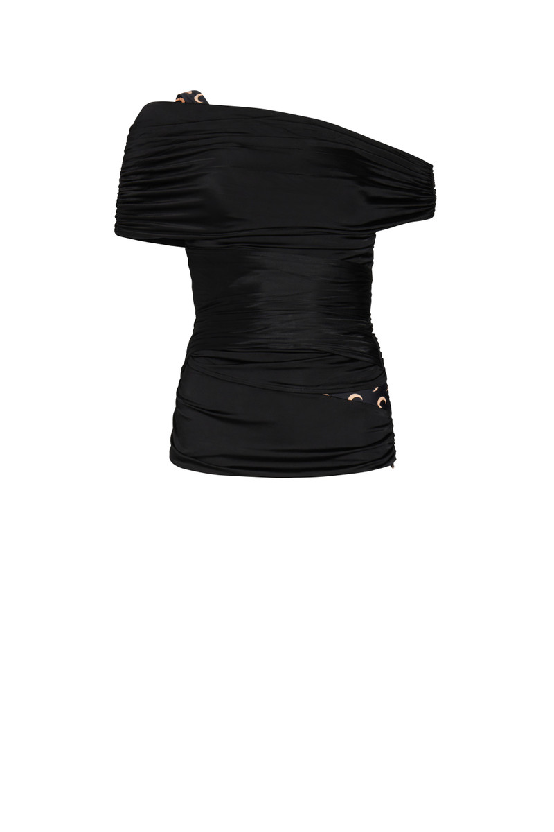 Jersey Body Shelter Draped Off Shoulder Top - 1