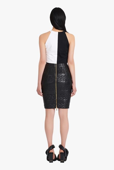 Mid-length quilted black leather skirt - 3