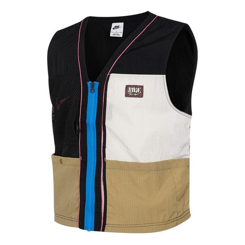 Nike Sports Casual Breathable All-match Stitching Stacked Mesh Vest 'Black White Brown' FJ7683-010 - 1
