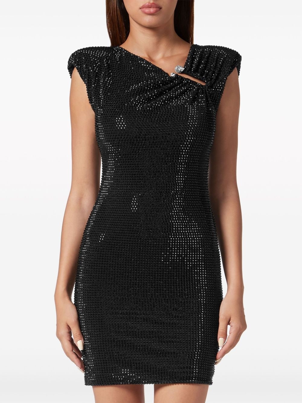 crystal-embellished padded-shoulders minidress - 4