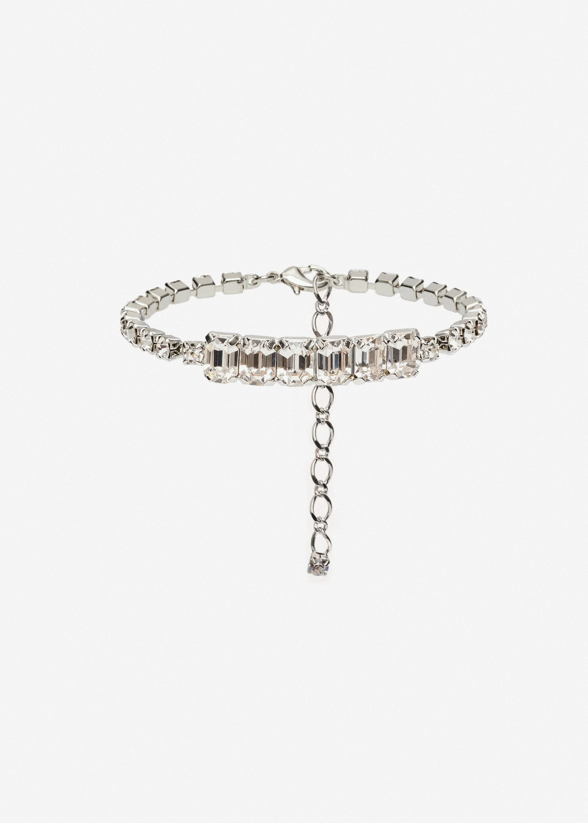 Tennis bracelet with baguette-cut crystals in silver - 1