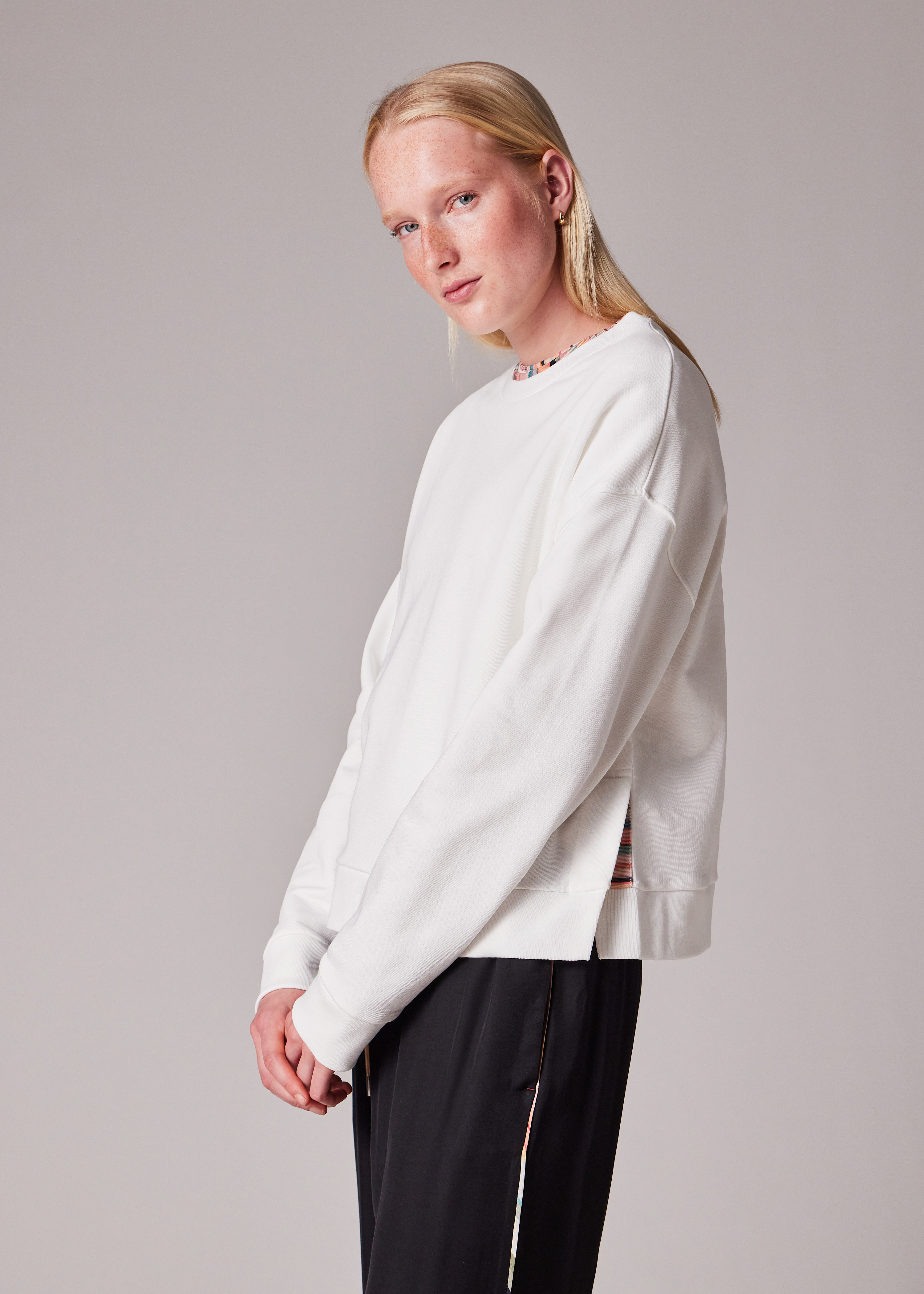 Women's Ecru Sweatshirt with 'Swirl' Trim - 6