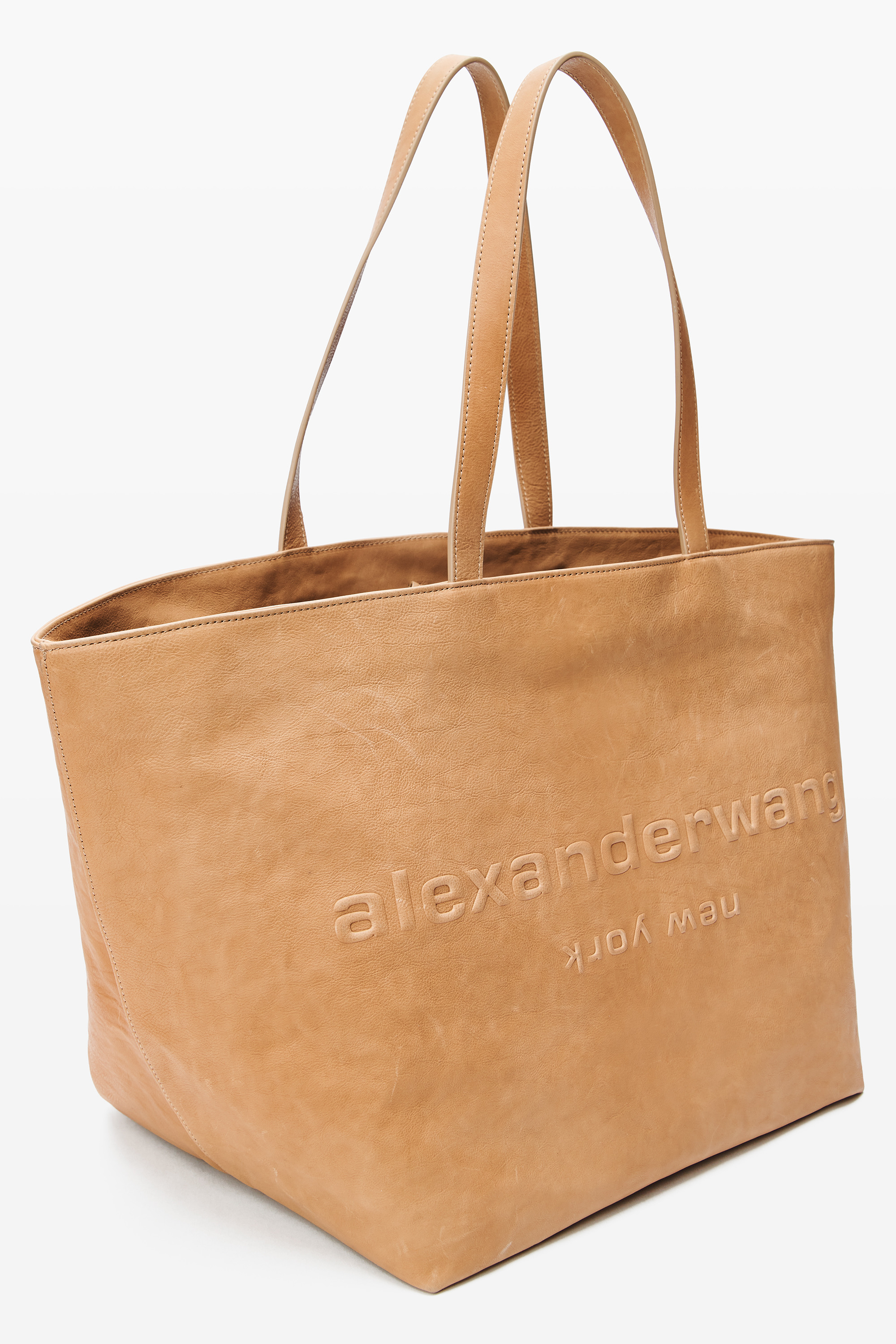 Beige Leather Punch Tote - 2