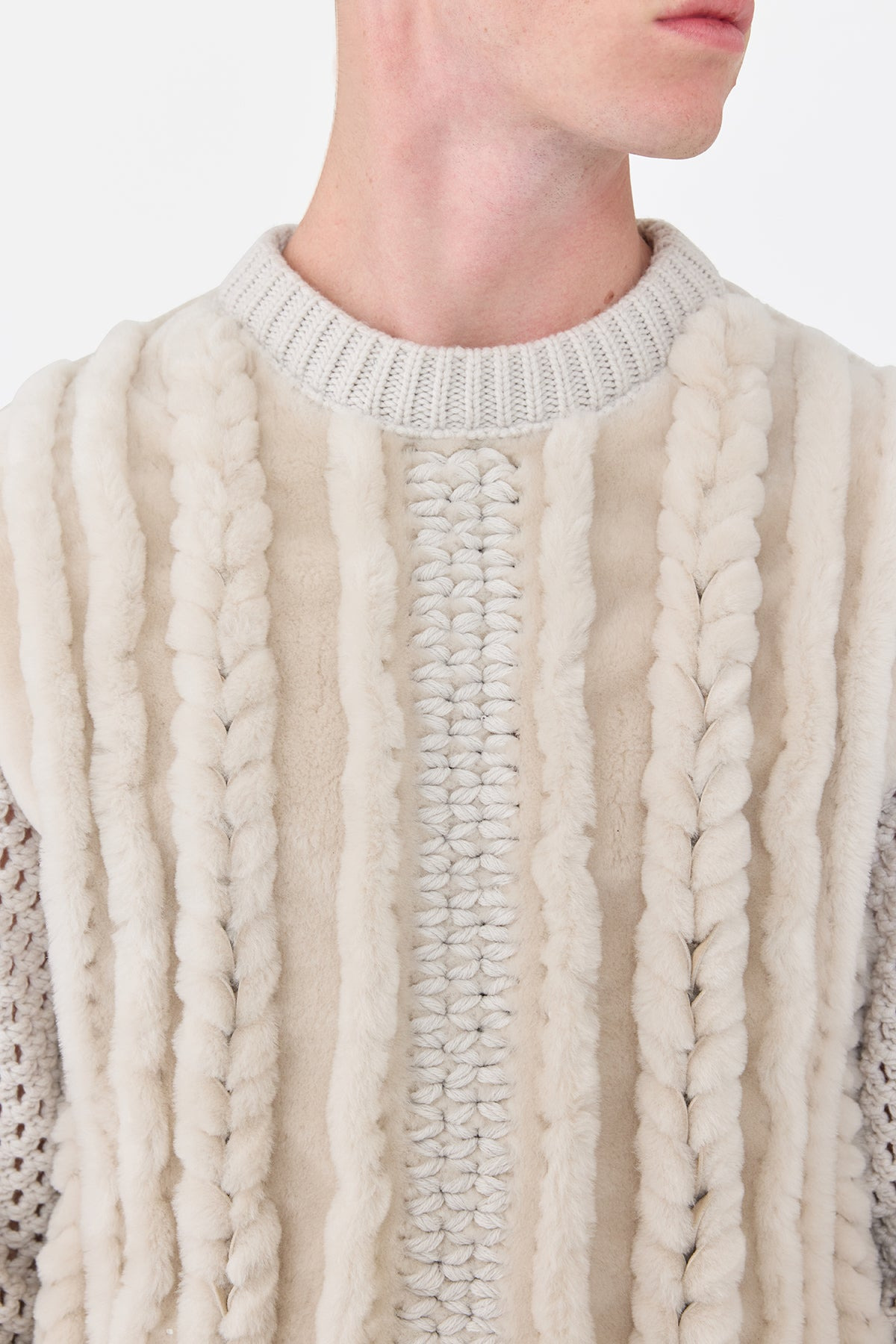 Talus Knit Pullover in Ivory Cashmere & Shearling - 6