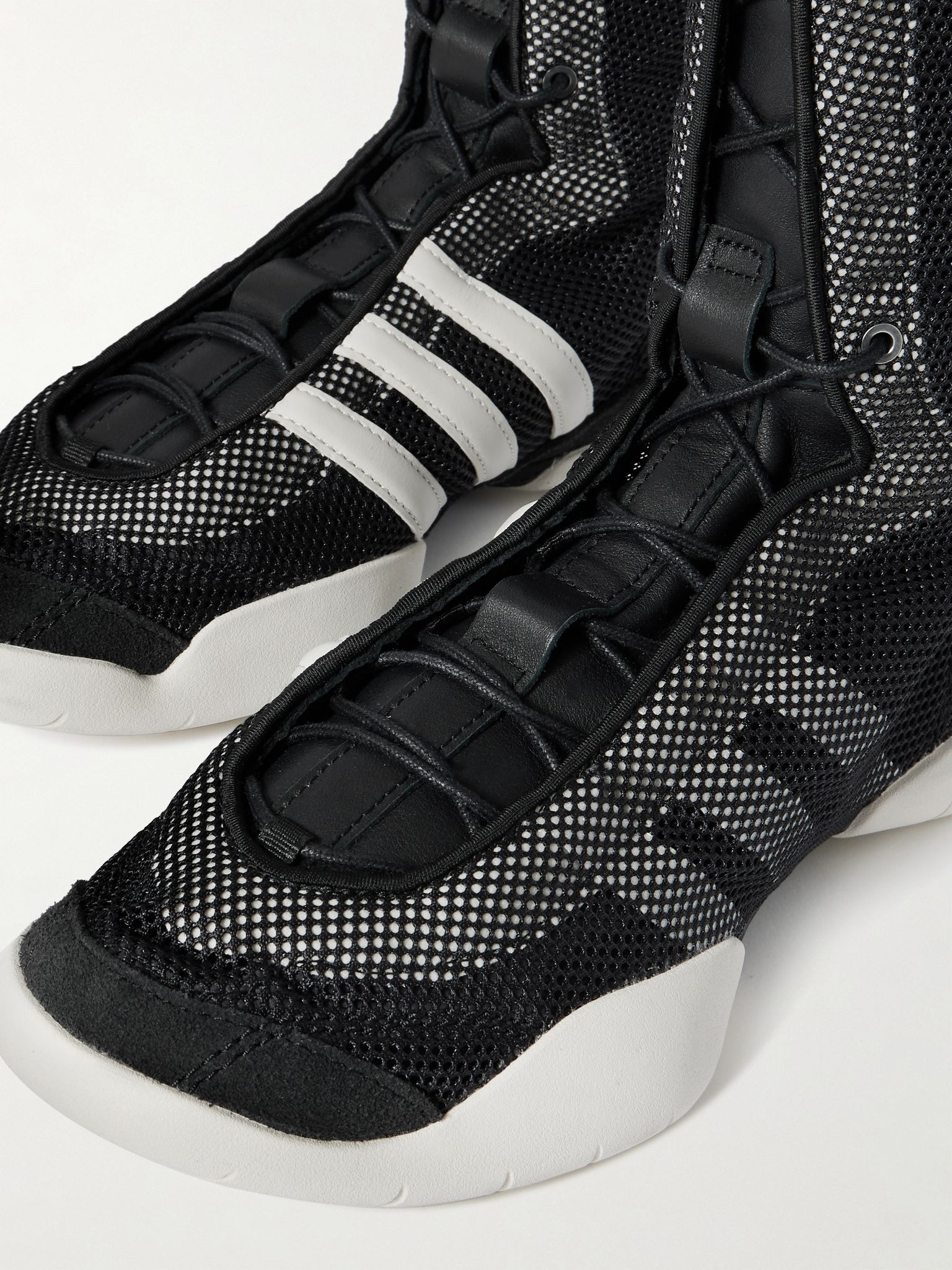 + Y-3 Regu leather and suede-trimmed mesh knee boots Black - 4