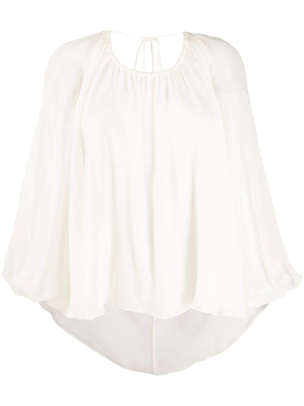 V-back balloon-sleeve blouse - 1