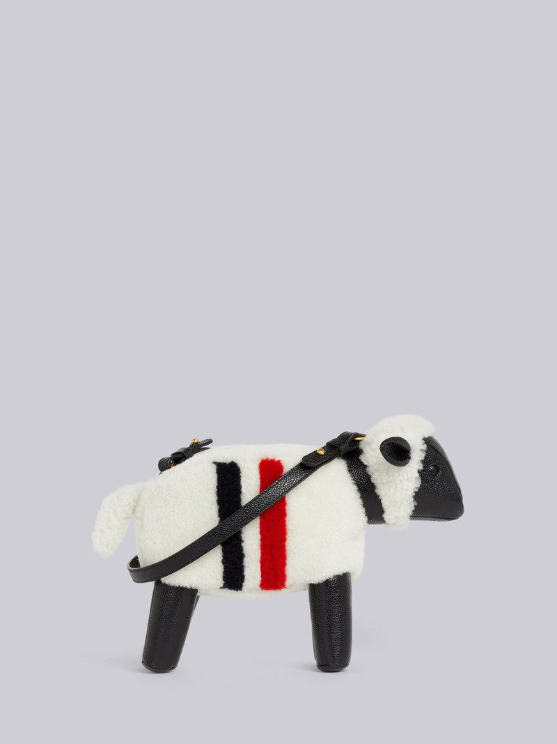White Curly Merino Shearling Intarsia Stripe Small Sheep Bag 4