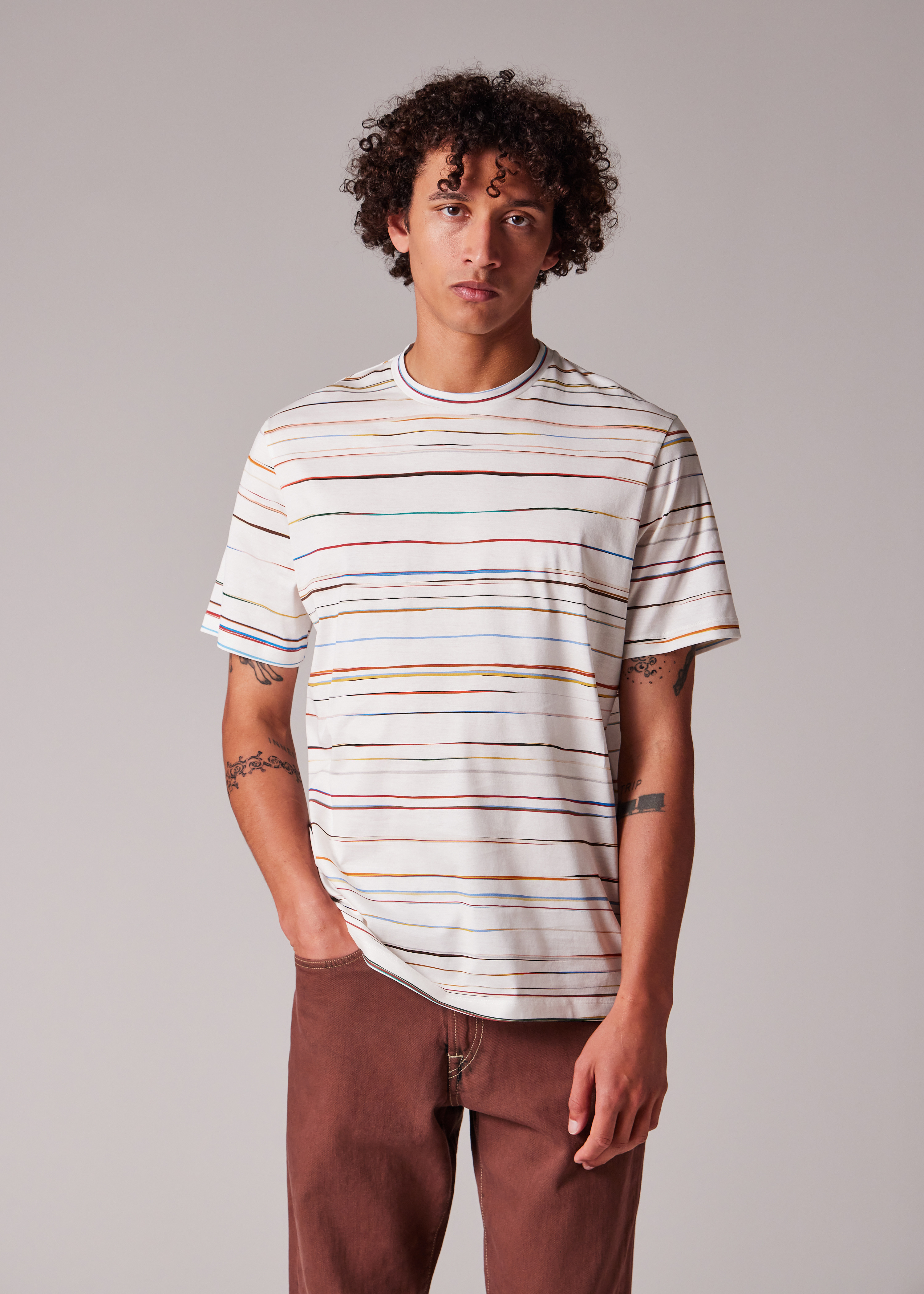 White 'Signature Pinstripe' T-Shirt - 3