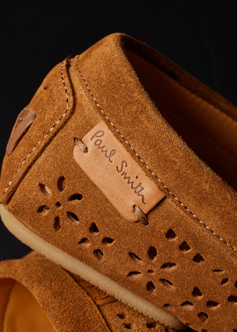 Women's Tan 'Sonna' Perforated Floral Suede Moccasins 8
