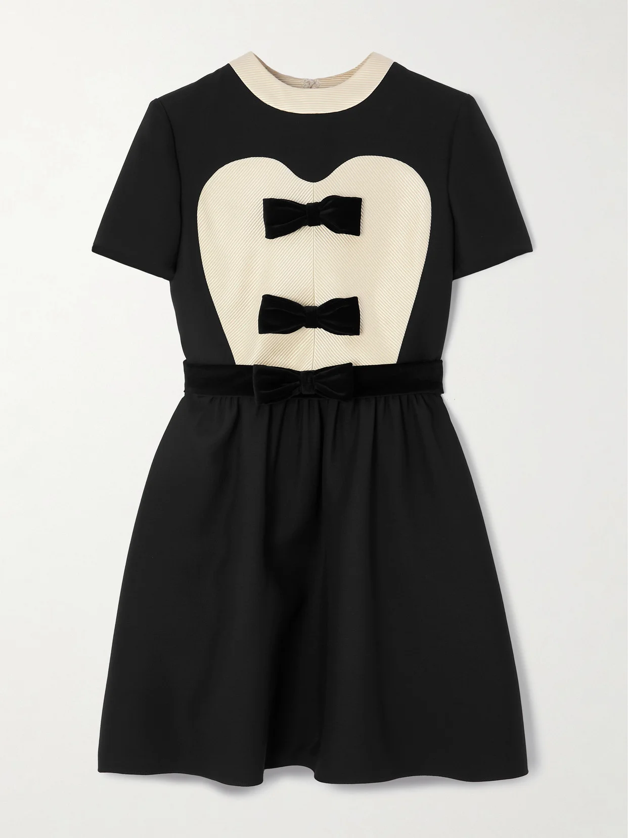 Bow-detailed Velvet And Ribbed Satin-trimmed Wool And Silk-blend Mini Dress - 1