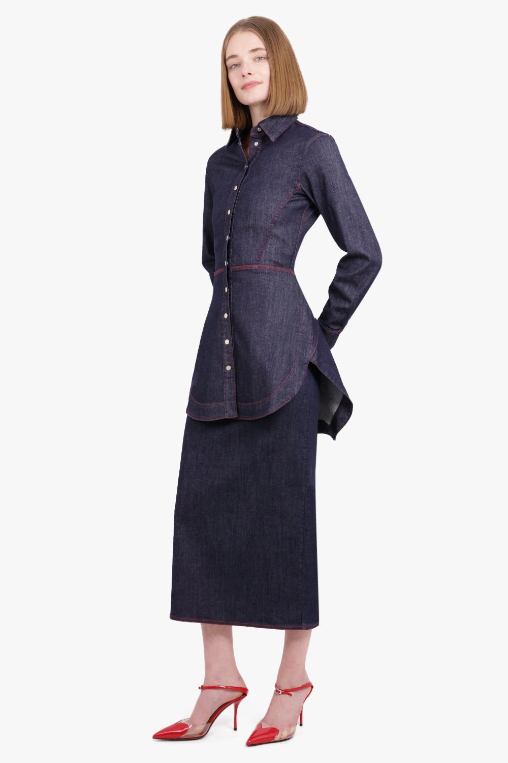 ワンピース Alaia Denim shirt dress Blue Alaïa DENIM MINI SHIRT DRESS | DARK BLUE | parlourx | REVERSIBLE