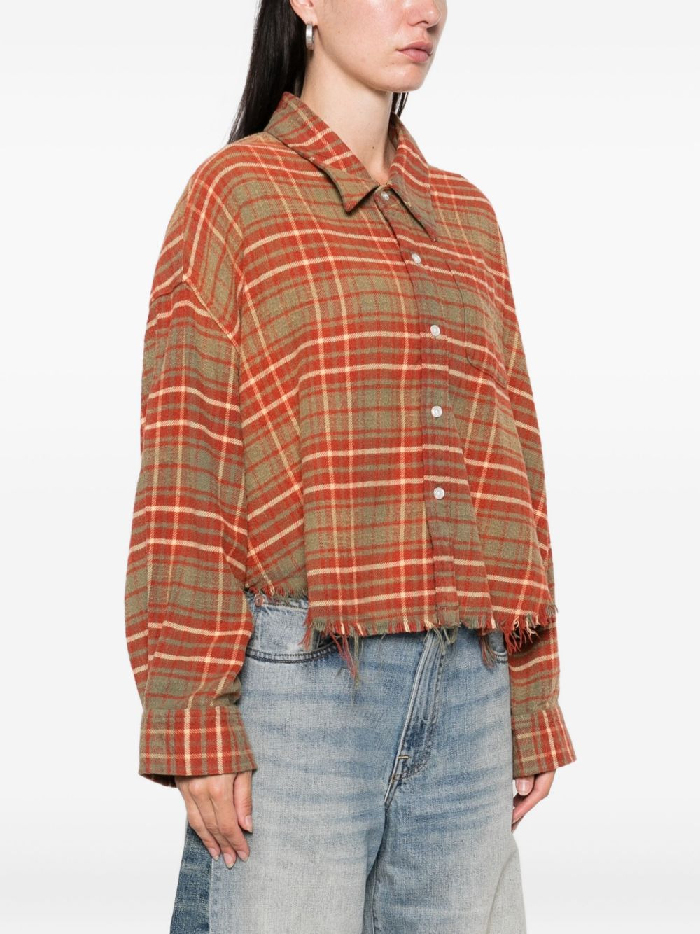 plaid frayed-hem shirt - 3