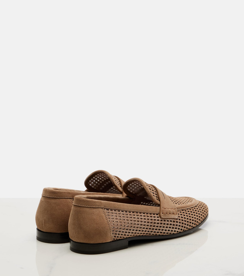 Brunello Cucinelli Perforated suede-trimmed leather penny loafers outlook
