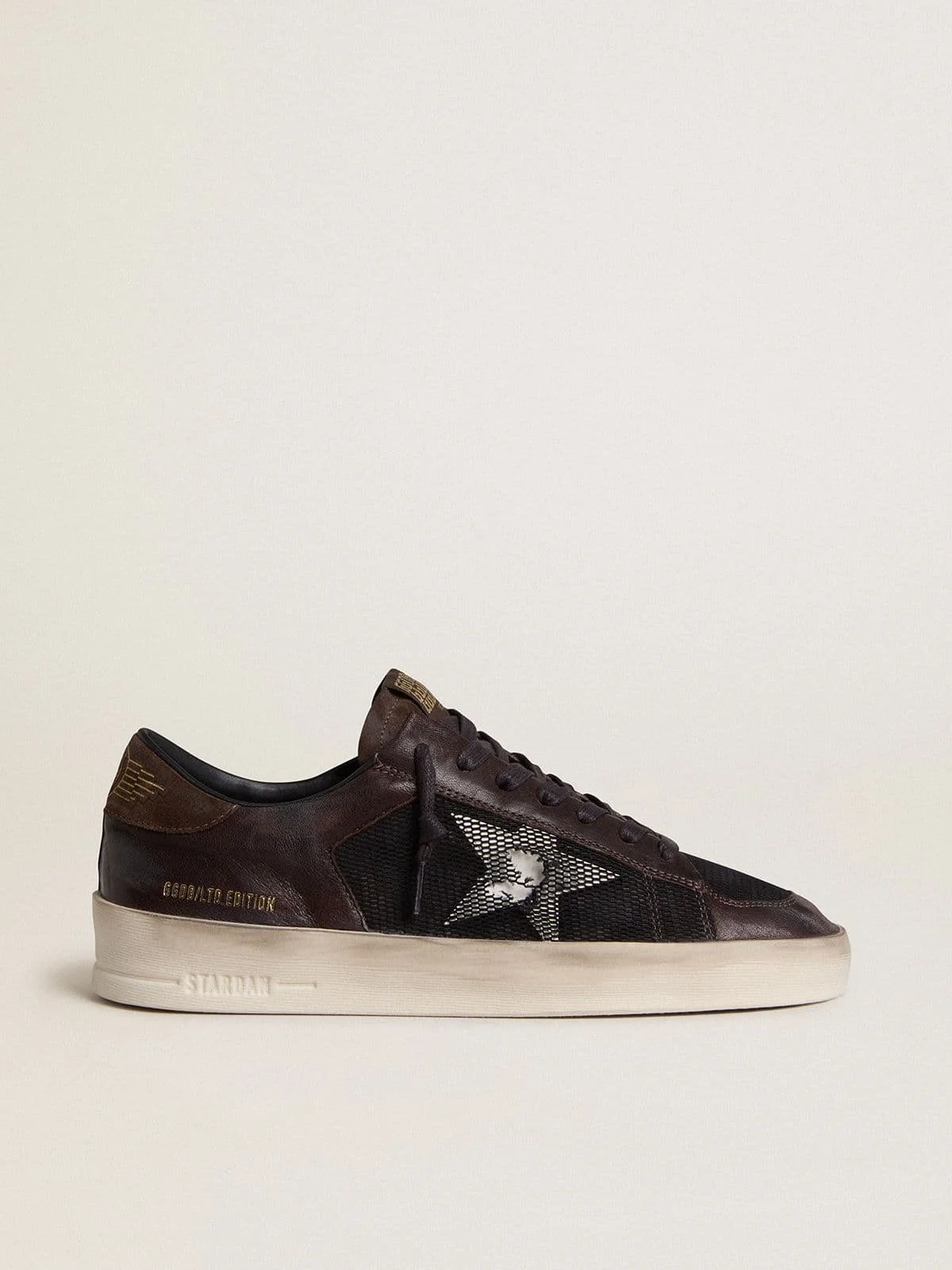 Men's Stardan in brown suede and black mesh with white leather star and nappa leather inserts - 1