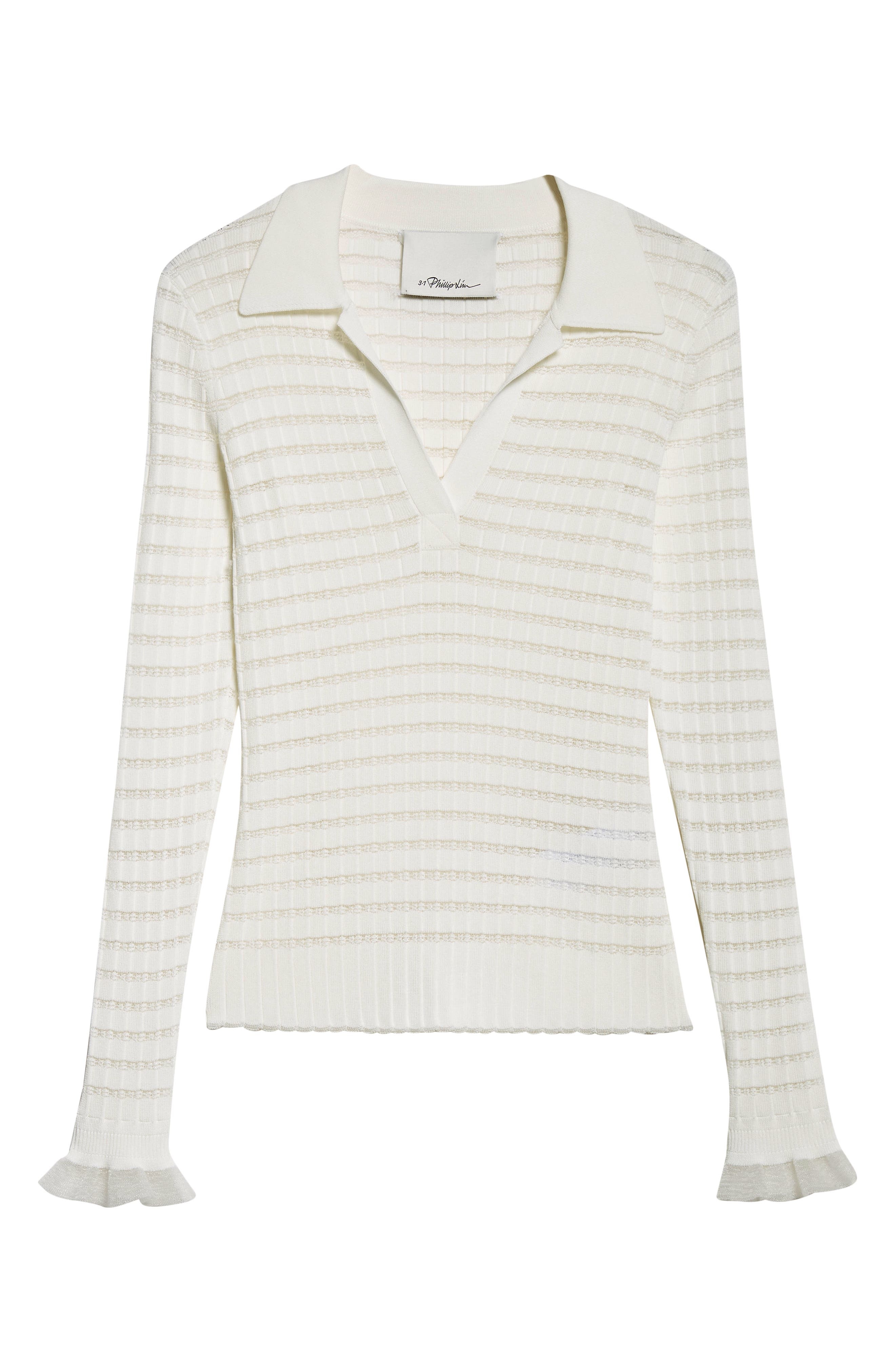 3.1 Phillip Lim Texture Knit Long Sleeve Polo in Ivory at Nordstrom - 6