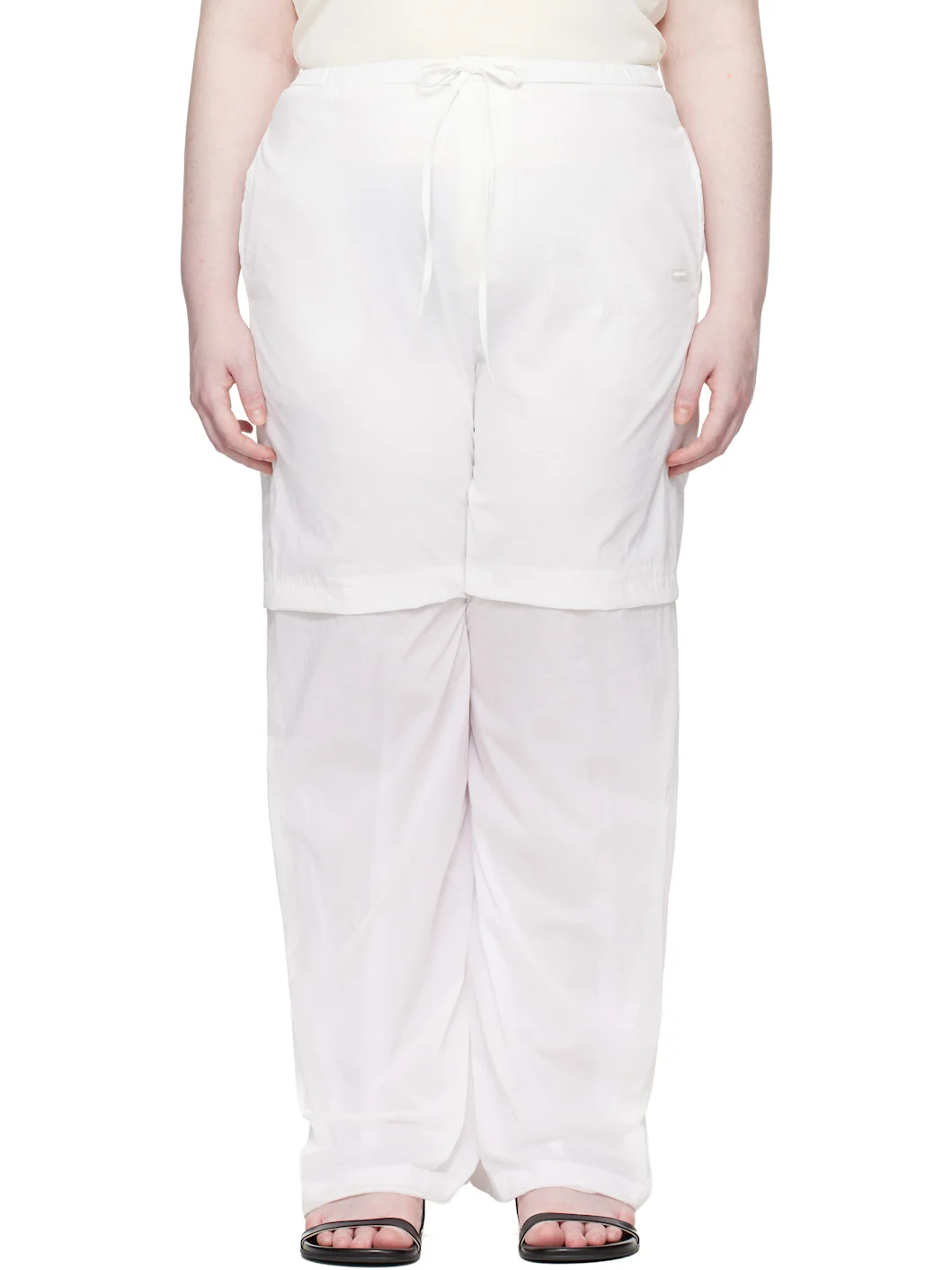 White Nylon Layered Trousers - 1
