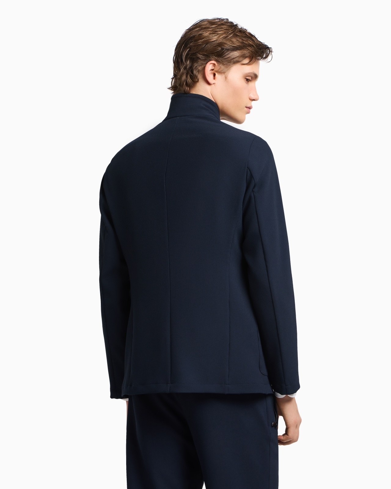 ICON GURU-COLLAR JACKET WITH OFF-CENTRE FASTENING, IN THREE-DIMENSIONAL PIQUÉ-EFFECT CRÊPE JERSEY - 3