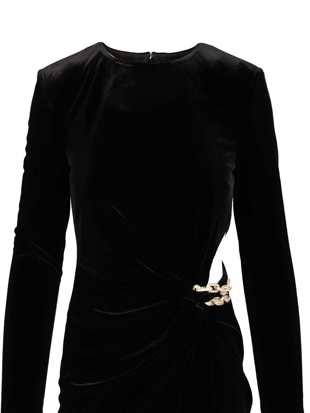Black Velvet Embellished Midi Dress Dresses Black - 5