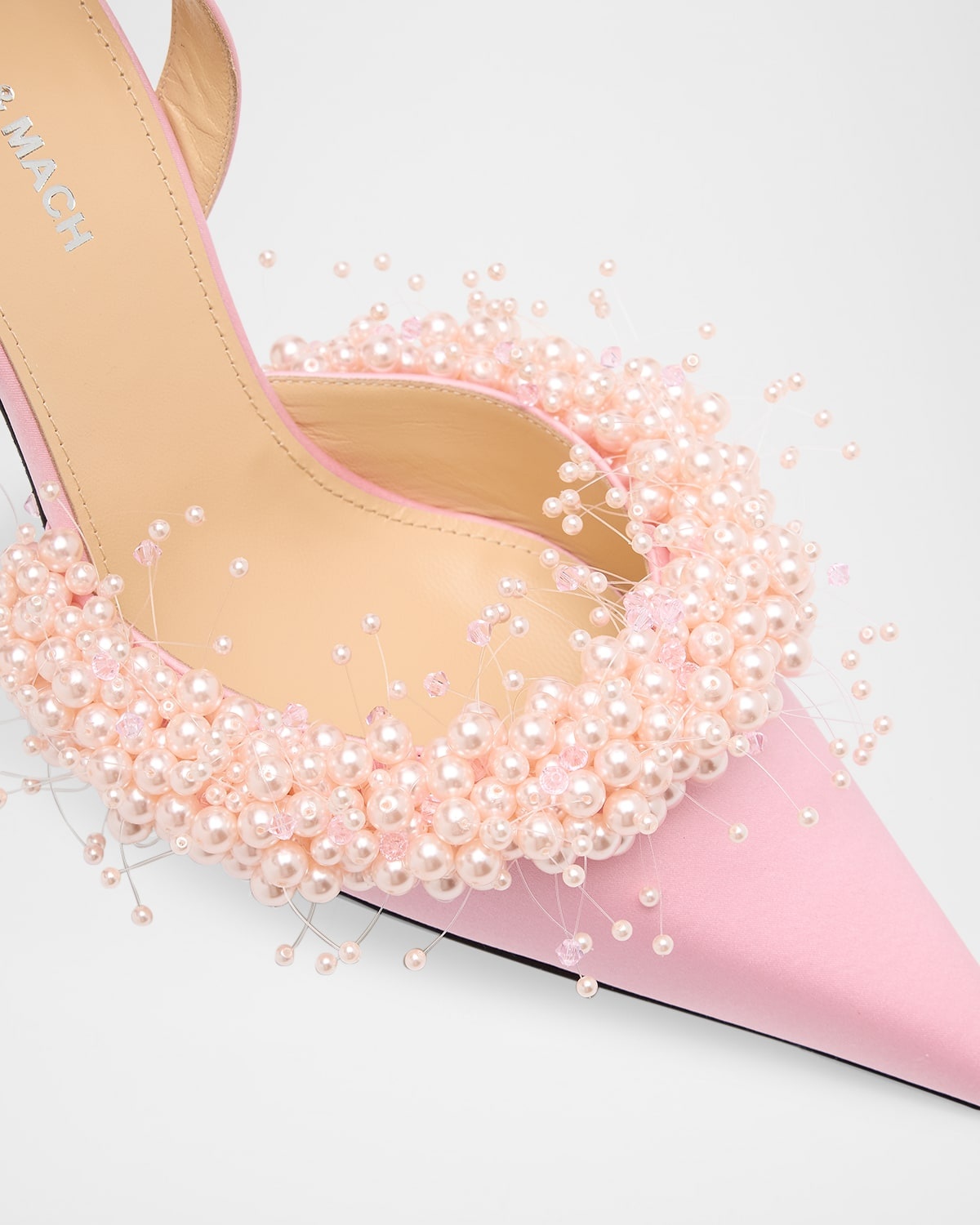 Floating Pearly Satin Slingback Pumps - 7
