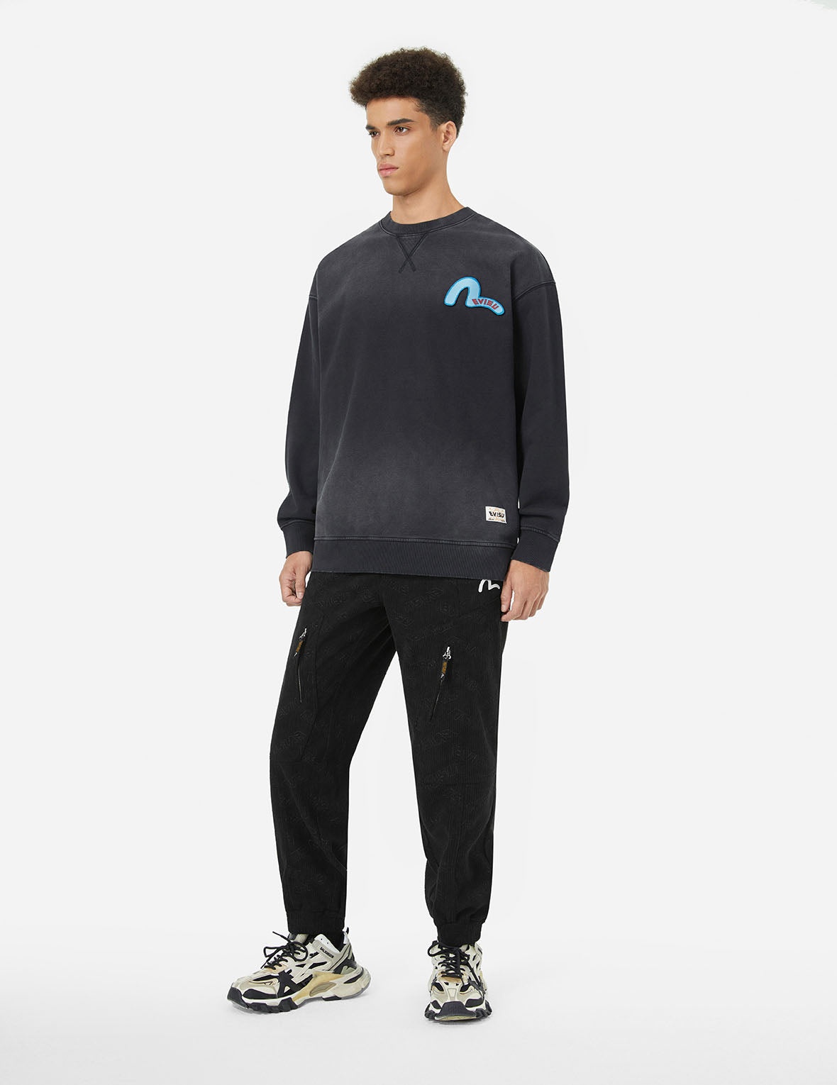 Allover Evisu Deboss Print and Seagull Embroidery Relax Fit Woven Joggers - 3