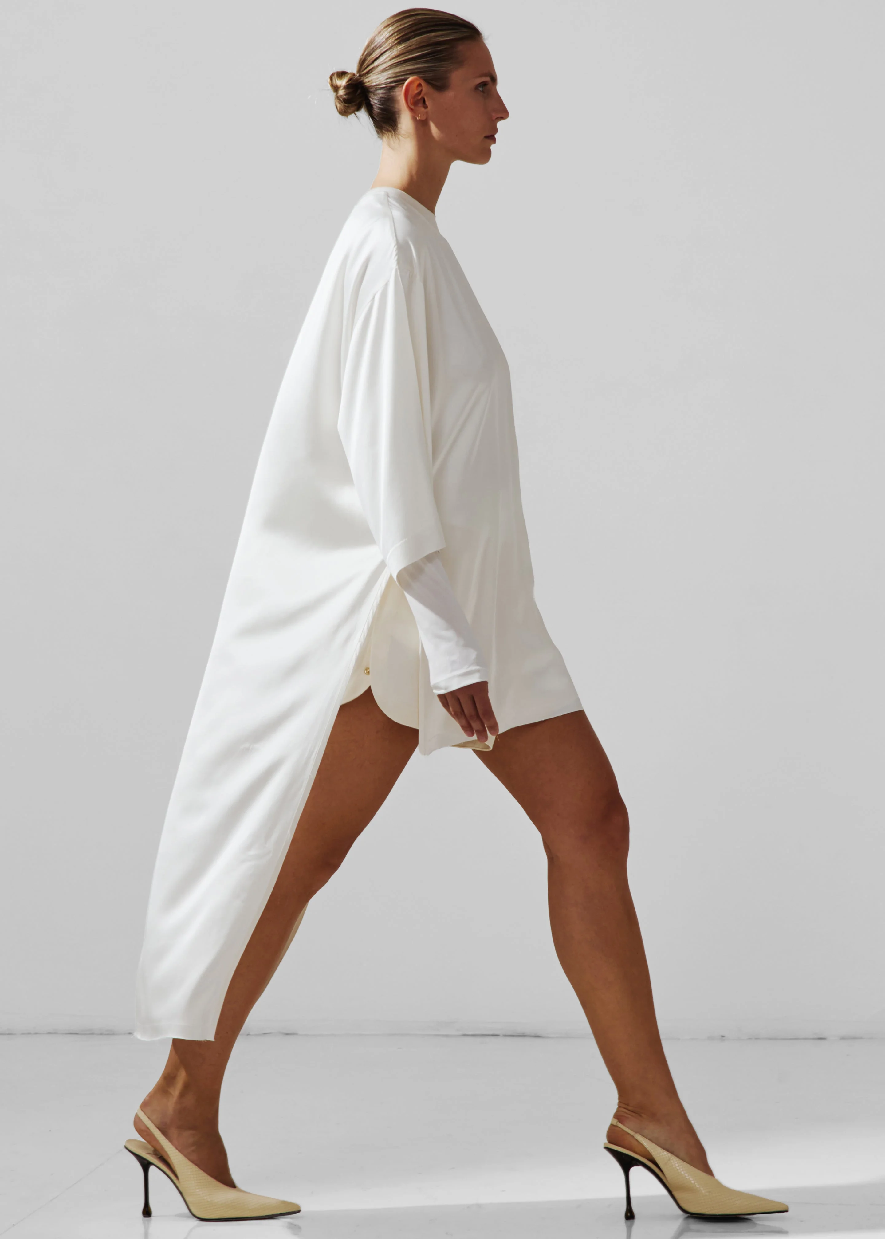 Darkpark Tara Satin Asymmetric Shirt - Off-White - 1