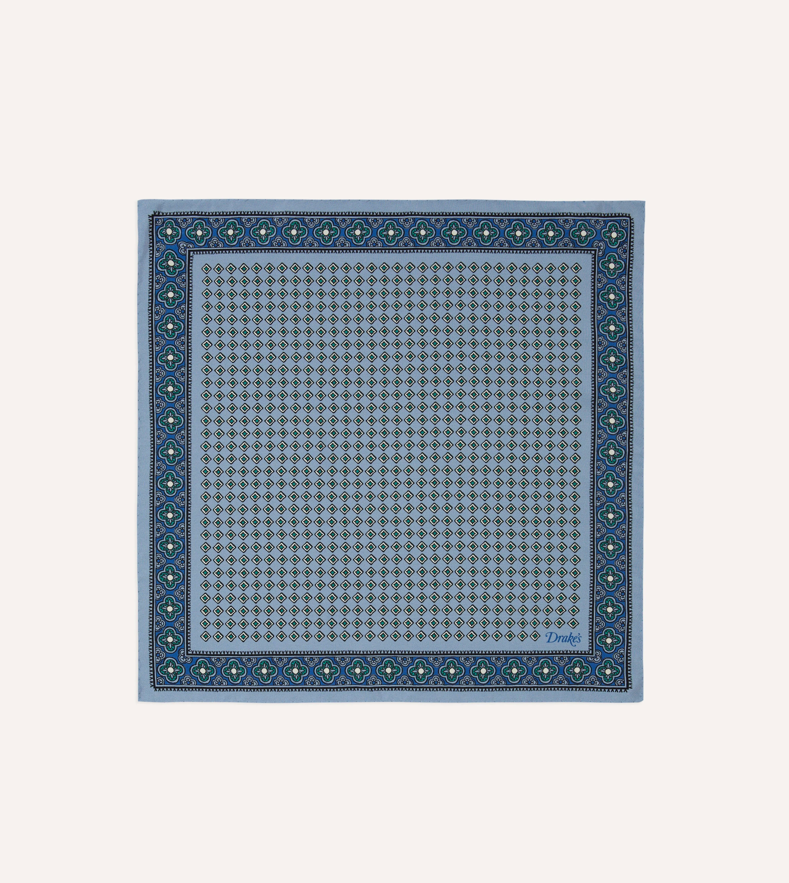 Blue Vintage Tile Print Silk Pocket Square - 1