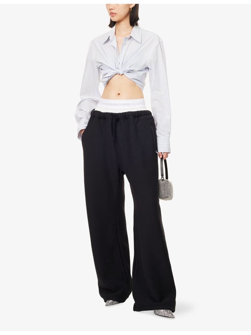 Alexander Wang Branded-Waistband Wide-Leg Cotton-Jersey Jogging Bottoms outlook