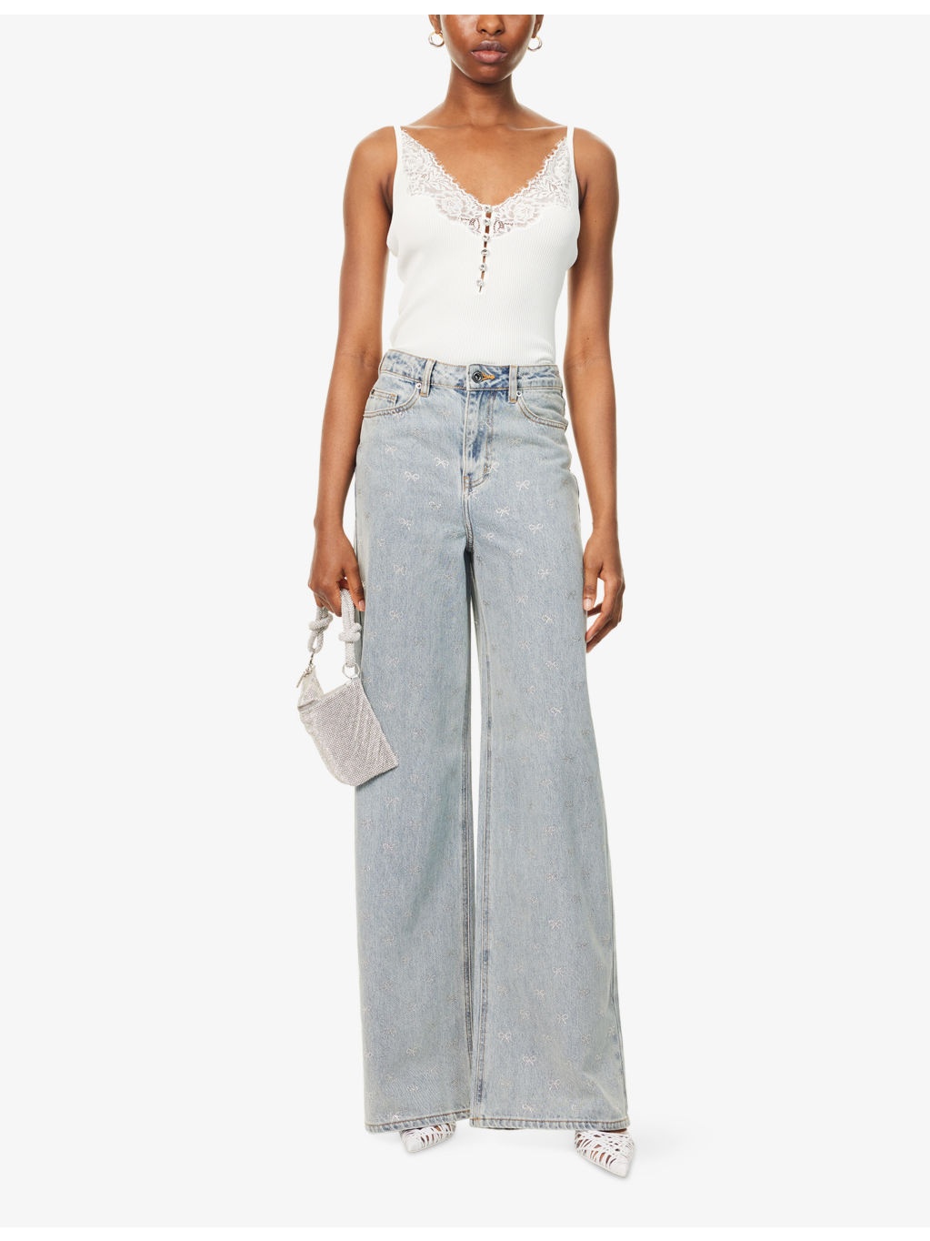 Lace-Trim Ribbed Knit Top - 2