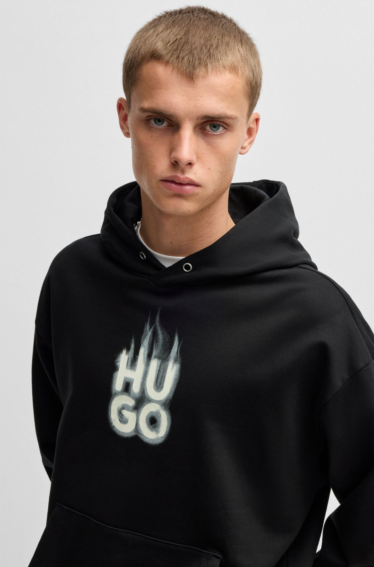 COTTON-TERRY HOODIE WITH STACKED SMOKE LOGO PRINT - 3