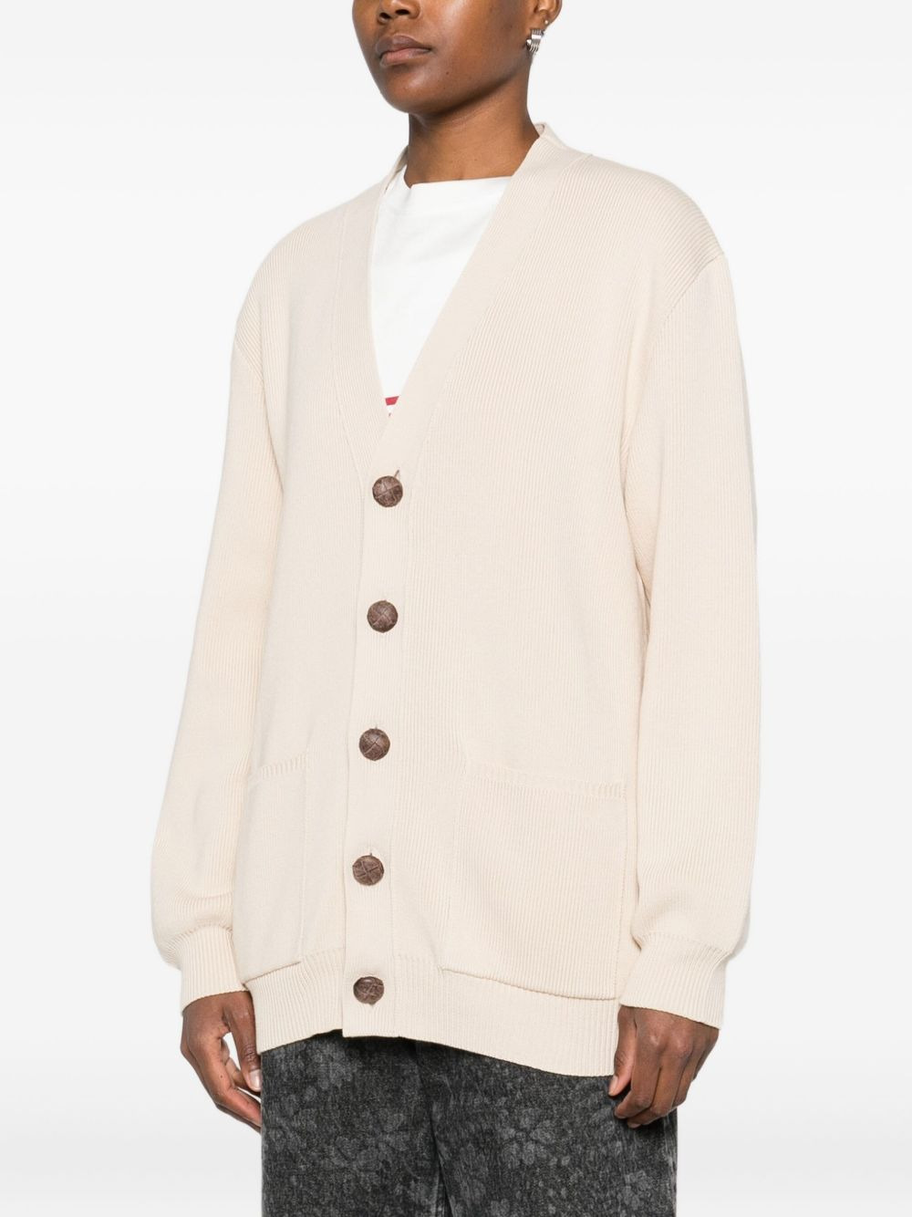ribbed V-neck cardigan - 3